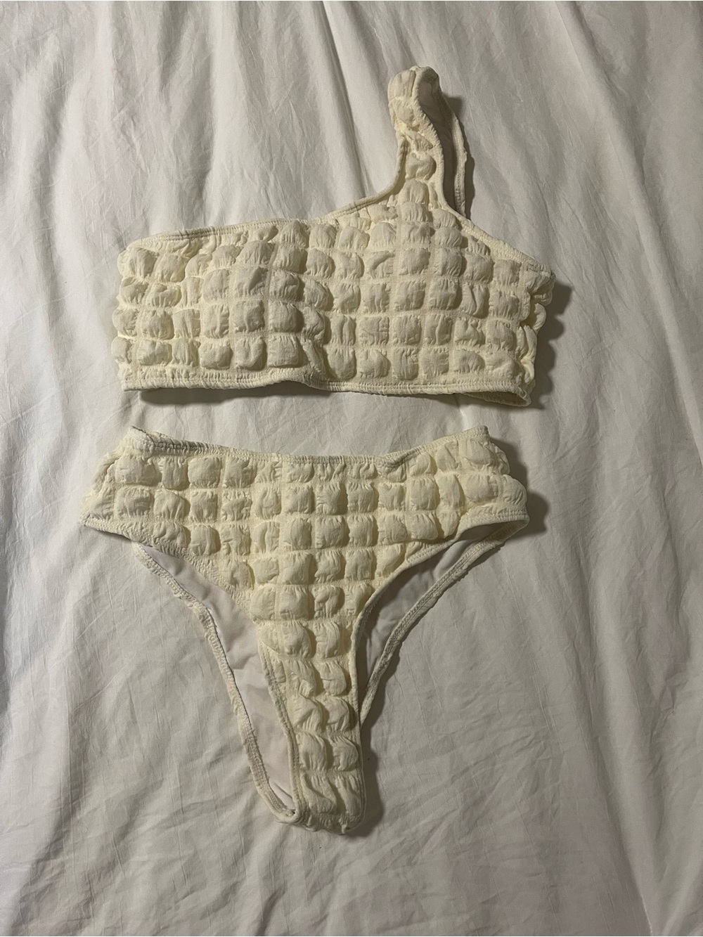 SHEIN One-Shoulder Textured Bikini Set in Off-White